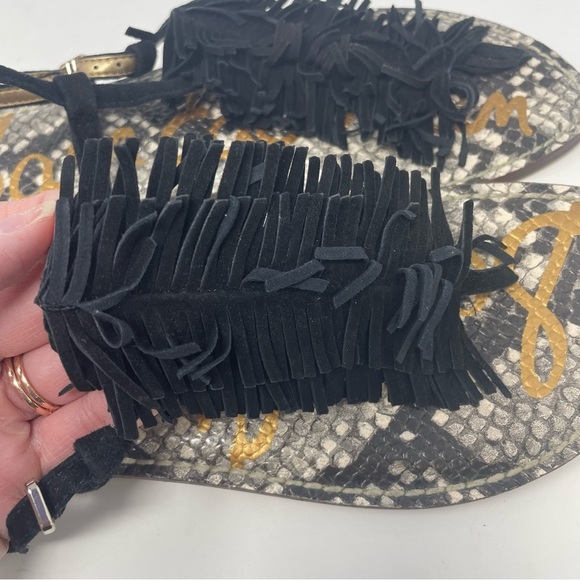 Sam Edelman Gela Black Fringe Snake Print Sandals 8 1/2 - Picture 3 of 7